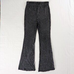 Black Silver Pinstripe Flare Leg Stretch Wide Leg Pants Retro Y2k Whimsygoth